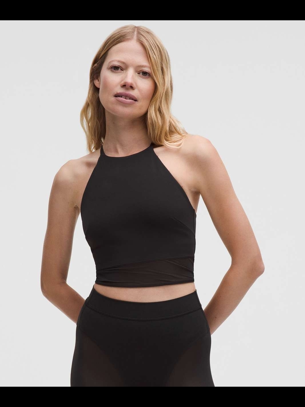 NWT Lululemon Nulu High-Neck Mesh-Hem Tank Top Black sz SM